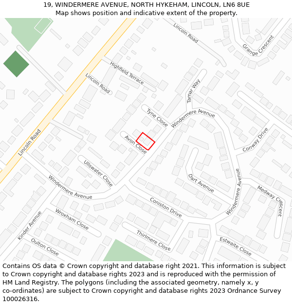 19, WINDERMERE AVENUE, NORTH HYKEHAM, LINCOLN, LN6 8UE: Location map and indicative extent of plot