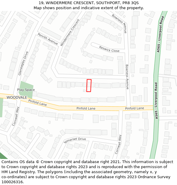 19, WINDERMERE CRESCENT, SOUTHPORT, PR8 3QS: Location map and indicative extent of plot