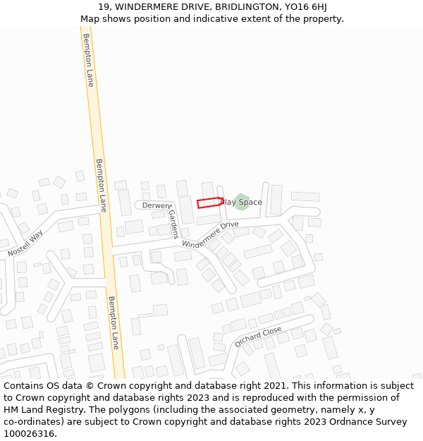 19, WINDERMERE DRIVE, BRIDLINGTON, YO16 6HJ: Location map and indicative extent of plot