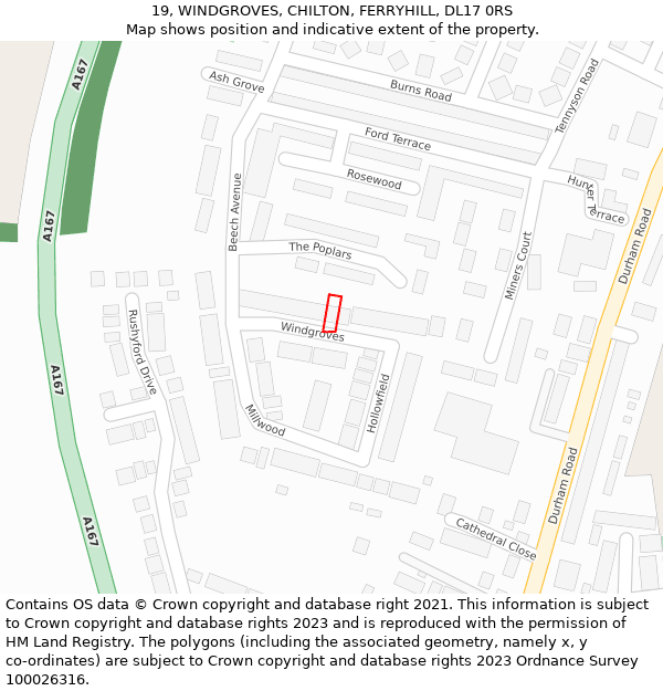 19, WINDGROVES, CHILTON, FERRYHILL, DL17 0RS: Location map and indicative extent of plot