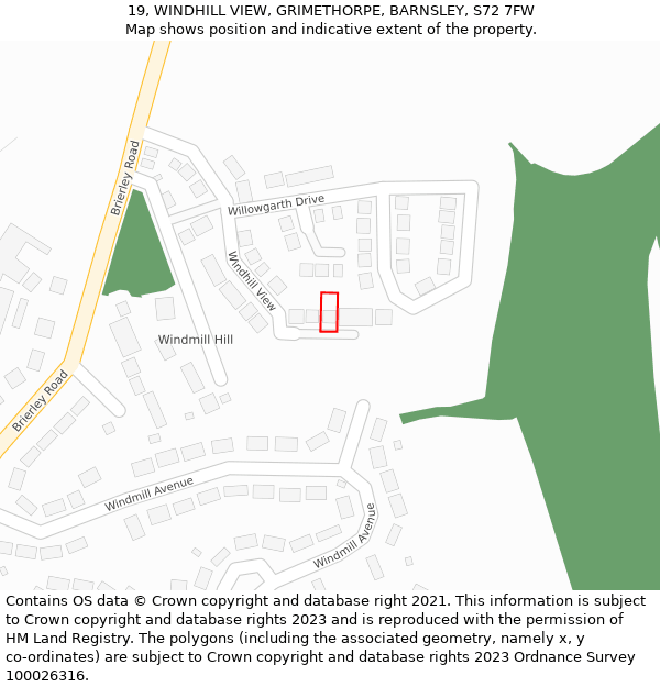 19, WINDHILL VIEW, GRIMETHORPE, BARNSLEY, S72 7FW: Location map and indicative extent of plot