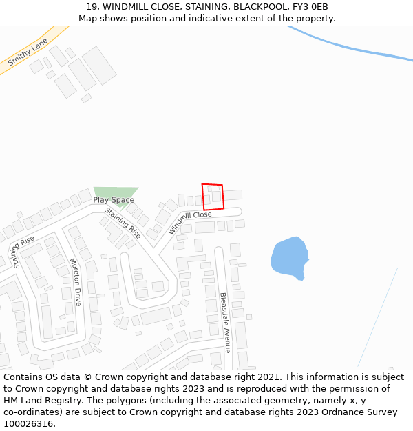 19, WINDMILL CLOSE, STAINING, BLACKPOOL, FY3 0EB: Location map and indicative extent of plot