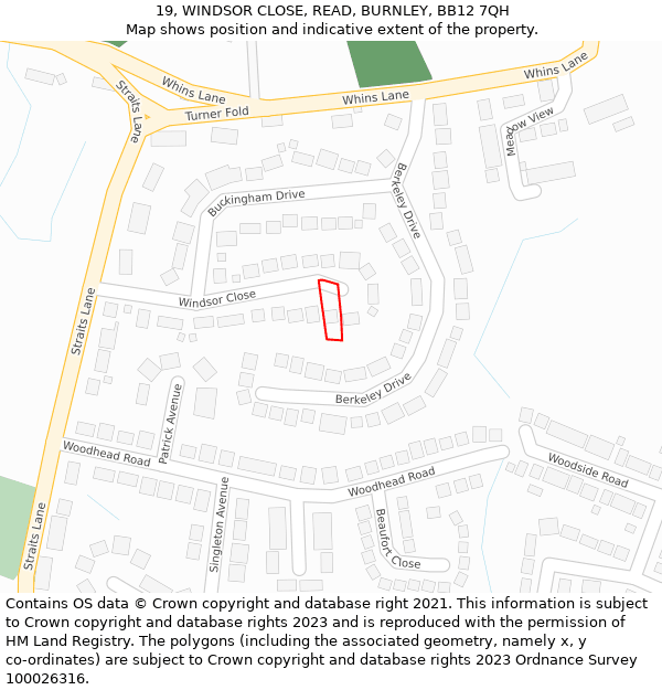 19, WINDSOR CLOSE, READ, BURNLEY, BB12 7QH: Location map and indicative extent of plot