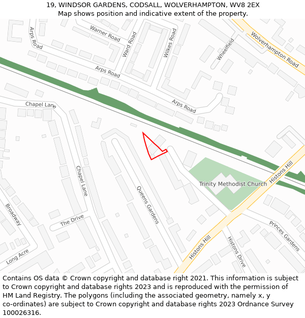 19, WINDSOR GARDENS, CODSALL, WOLVERHAMPTON, WV8 2EX: Location map and indicative extent of plot