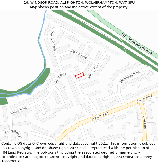 19, WINDSOR ROAD, ALBRIGHTON, WOLVERHAMPTON, WV7 3PU: Location map and indicative extent of plot