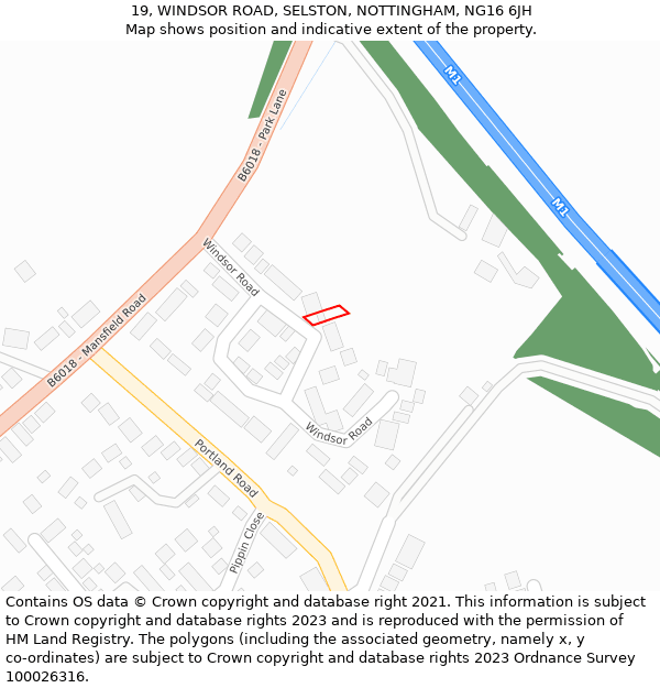 19, WINDSOR ROAD, SELSTON, NOTTINGHAM, NG16 6JH: Location map and indicative extent of plot