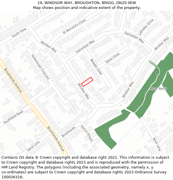 19, WINDSOR WAY, BROUGHTON, BRIGG, DN20 0EW: Location map and indicative extent of plot