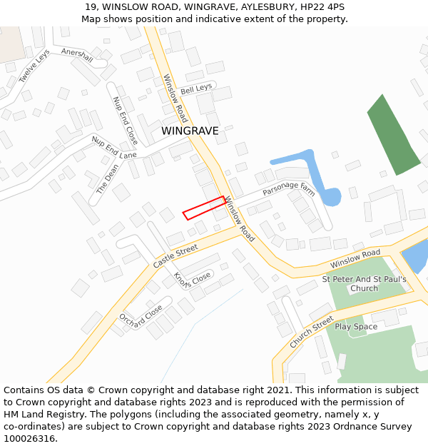 19, WINSLOW ROAD, WINGRAVE, AYLESBURY, HP22 4PS: Location map and indicative extent of plot