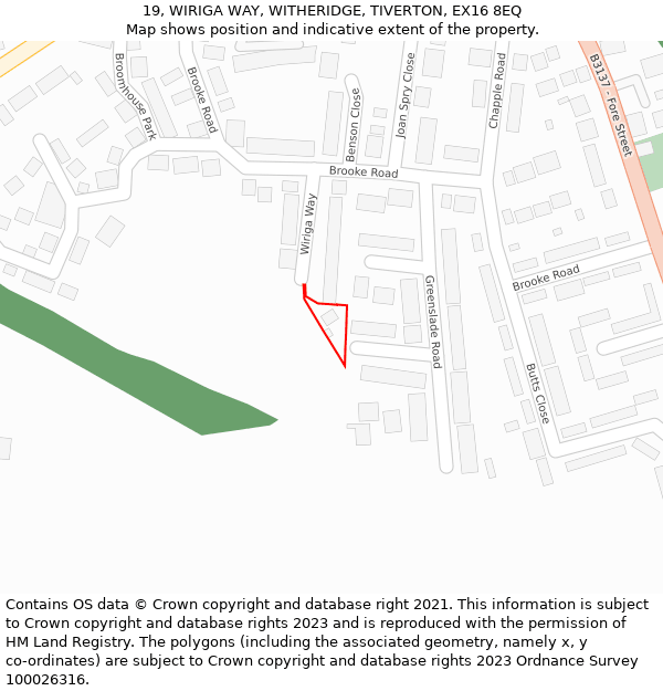 19, WIRIGA WAY, WITHERIDGE, TIVERTON, EX16 8EQ: Location map and indicative extent of plot