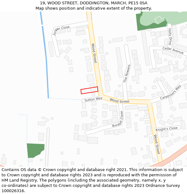 19, WOOD STREET, DODDINGTON, MARCH, PE15 0SA: Location map and indicative extent of plot