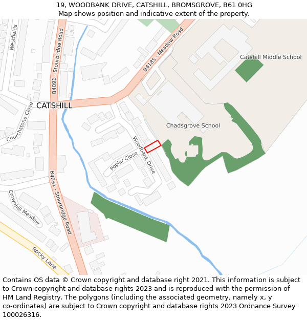 19, WOODBANK DRIVE, CATSHILL, BROMSGROVE, B61 0HG: Location map and indicative extent of plot