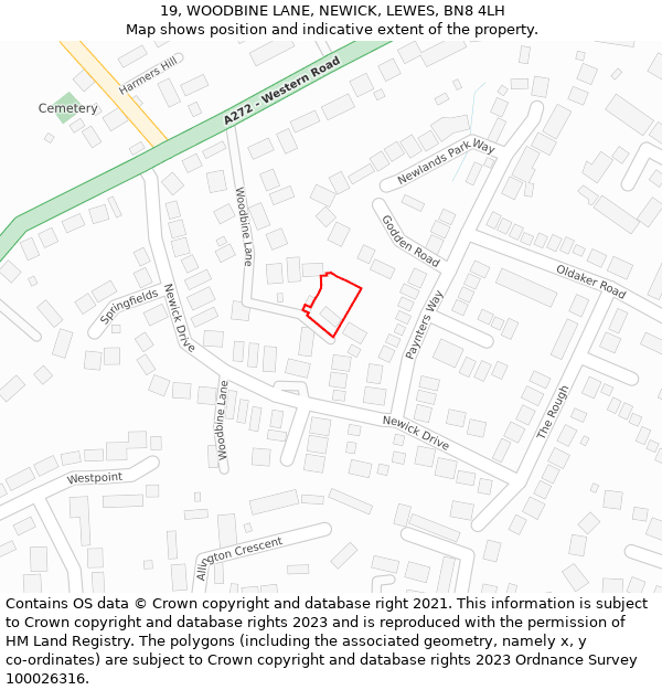 19, WOODBINE LANE, NEWICK, LEWES, BN8 4LH: Location map and indicative extent of plot