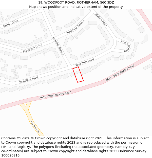 19, WOODFOOT ROAD, ROTHERHAM, S60 3DZ: Location map and indicative extent of plot