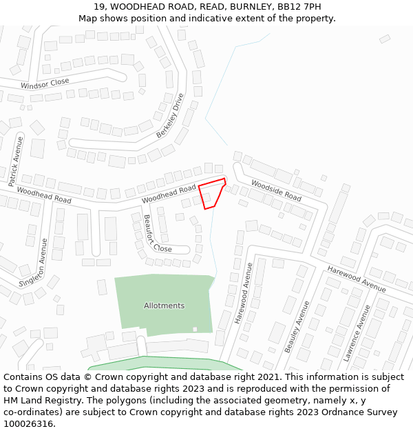 19, WOODHEAD ROAD, READ, BURNLEY, BB12 7PH: Location map and indicative extent of plot