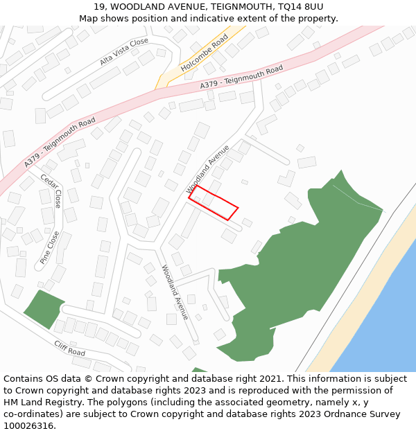 19, WOODLAND AVENUE, TEIGNMOUTH, TQ14 8UU: Location map and indicative extent of plot