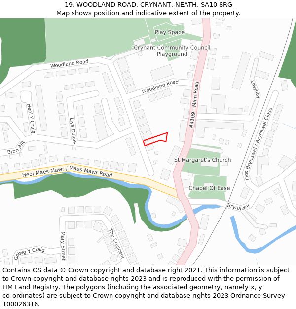 19, WOODLAND ROAD, CRYNANT, NEATH, SA10 8RG: Location map and indicative extent of plot