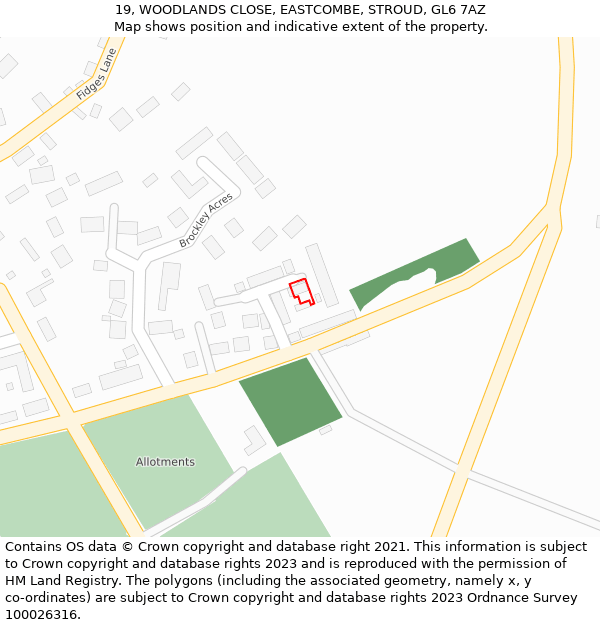 19, WOODLANDS CLOSE, EASTCOMBE, STROUD, GL6 7AZ: Location map and indicative extent of plot