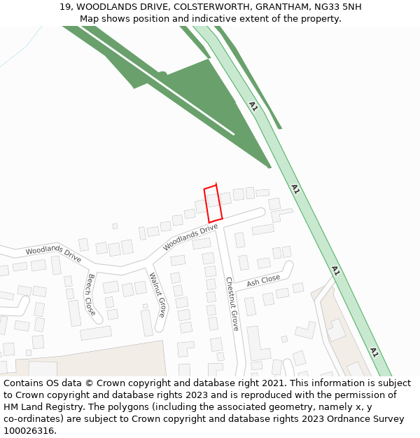 19, WOODLANDS DRIVE, COLSTERWORTH, GRANTHAM, NG33 5NH: Location map and indicative extent of plot