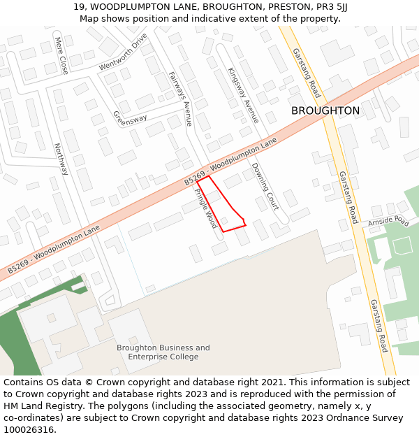19, WOODPLUMPTON LANE, BROUGHTON, PRESTON, PR3 5JJ: Location map and indicative extent of plot
