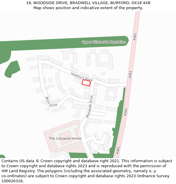 19, WOODSIDE DRIVE, BRADWELL VILLAGE, BURFORD, OX18 4XB: Location map and indicative extent of plot