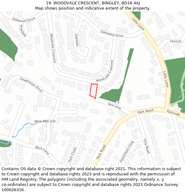 19, WOODVALE CRESCENT, BINGLEY, BD16 4AJ: Location map and indicative extent of plot