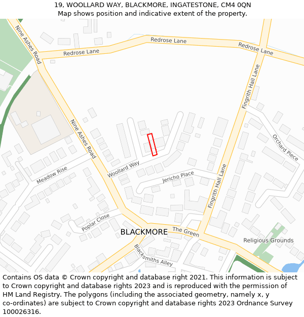 19, WOOLLARD WAY, BLACKMORE, INGATESTONE, CM4 0QN: Location map and indicative extent of plot