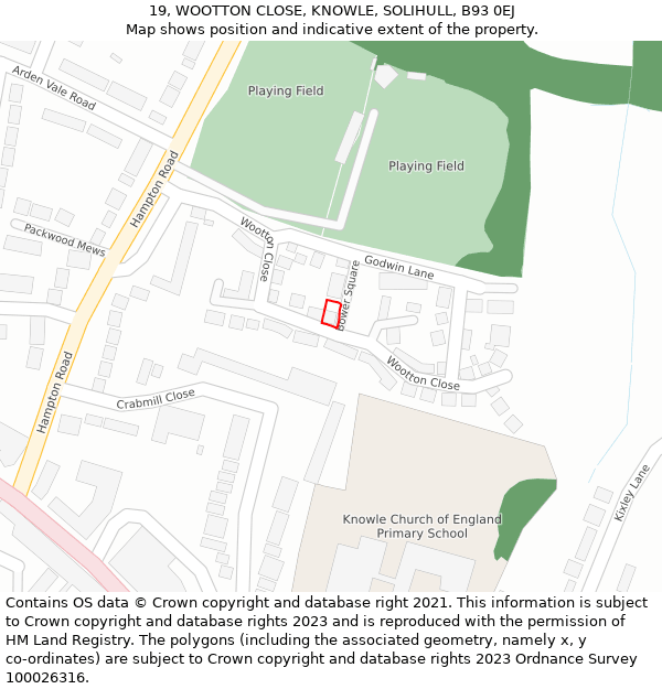 19, WOOTTON CLOSE, KNOWLE, SOLIHULL, B93 0EJ: Location map and indicative extent of plot