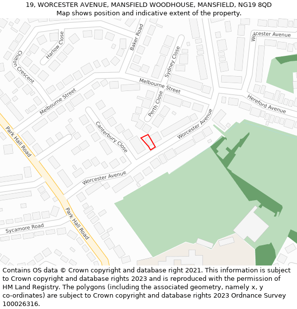 19, WORCESTER AVENUE, MANSFIELD WOODHOUSE, MANSFIELD, NG19 8QD: Location map and indicative extent of plot