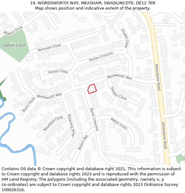 19, WORDSWORTH WAY, MEASHAM, SWADLINCOTE, DE12 7ER: Location map and indicative extent of plot