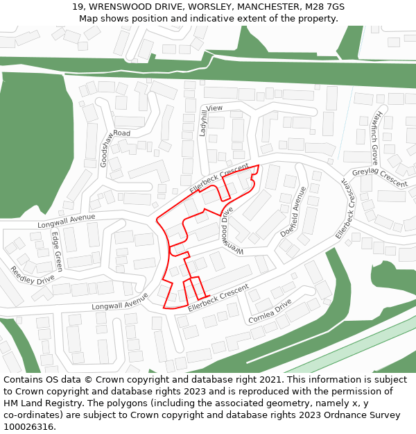 19, WRENSWOOD DRIVE, WORSLEY, MANCHESTER, M28 7GS: Location map and indicative extent of plot