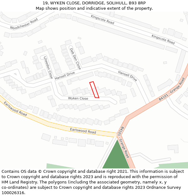 19, WYKEN CLOSE, DORRIDGE, SOLIHULL, B93 8RP: Location map and indicative extent of plot