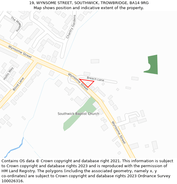 19, WYNSOME STREET, SOUTHWICK, TROWBRIDGE, BA14 9RG: Location map and indicative extent of plot