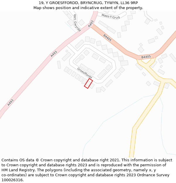 19, Y GROESFFORDD, BRYNCRUG, TYWYN, LL36 9RP: Location map and indicative extent of plot