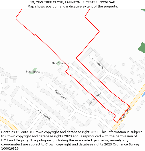 19, YEW TREE CLOSE, LAUNTON, BICESTER, OX26 5AE: Location map and indicative extent of plot