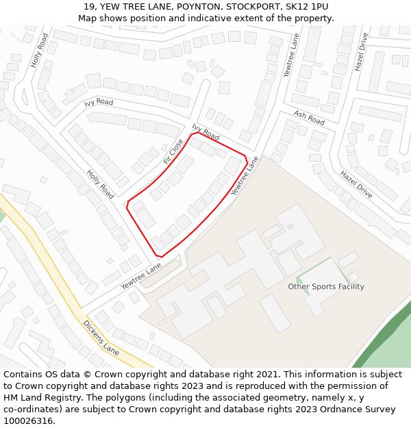 19, YEW TREE LANE, POYNTON, STOCKPORT, SK12 1PU: Location map and indicative extent of plot