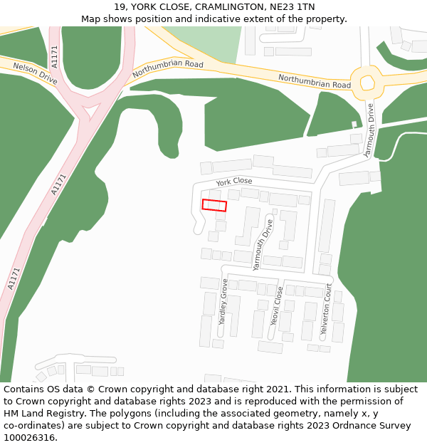 19, YORK CLOSE, CRAMLINGTON, NE23 1TN: Location map and indicative extent of plot