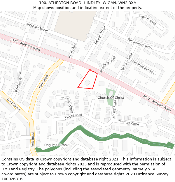 190, ATHERTON ROAD, HINDLEY, WIGAN, WN2 3XA: Location map and indicative extent of plot