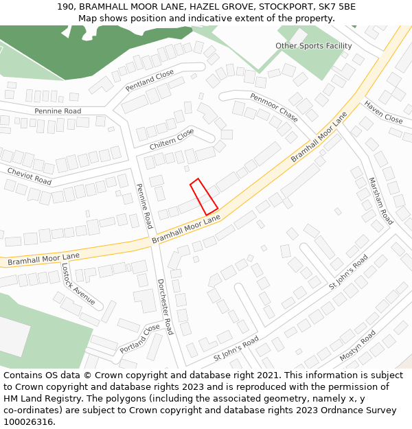 190, BRAMHALL MOOR LANE, HAZEL GROVE, STOCKPORT, SK7 5BE: Location map and indicative extent of plot