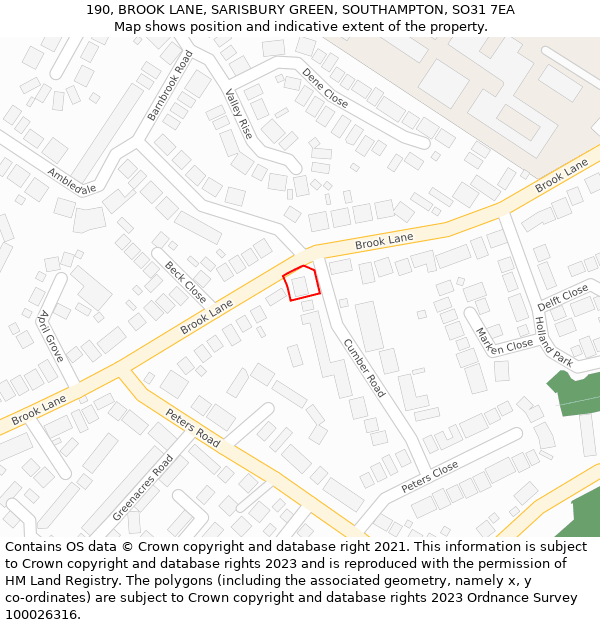 190, BROOK LANE, SARISBURY GREEN, SOUTHAMPTON, SO31 7EA: Location map and indicative extent of plot