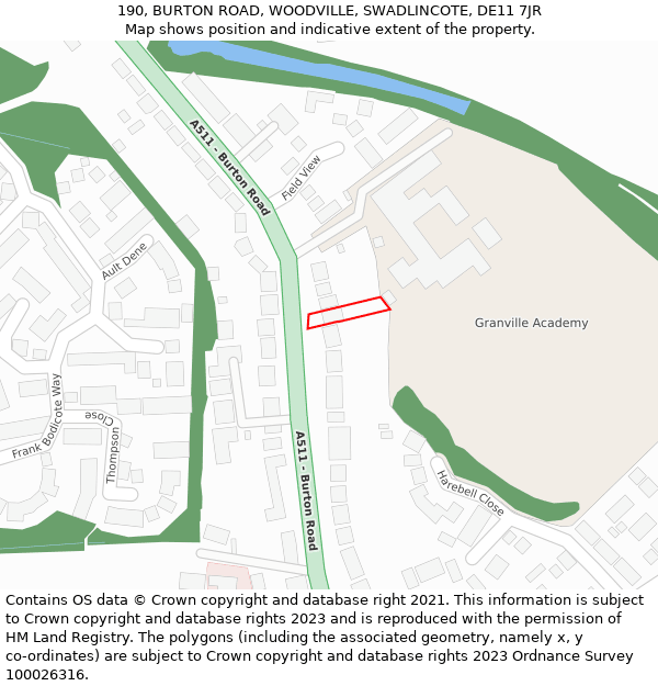 190, BURTON ROAD, WOODVILLE, SWADLINCOTE, DE11 7JR: Location map and indicative extent of plot
