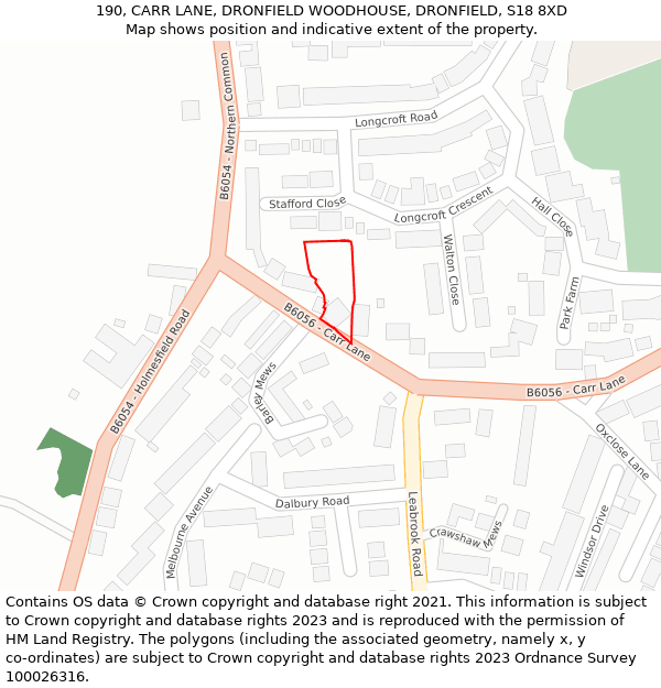 190, CARR LANE, DRONFIELD WOODHOUSE, DRONFIELD, S18 8XD: Location map and indicative extent of plot