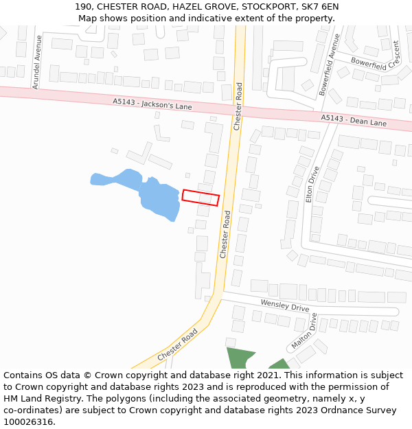 190, CHESTER ROAD, HAZEL GROVE, STOCKPORT, SK7 6EN: Location map and indicative extent of plot