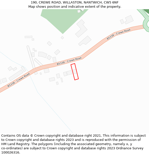 190, CREWE ROAD, WILLASTON, NANTWICH, CW5 6NF: Location map and indicative extent of plot