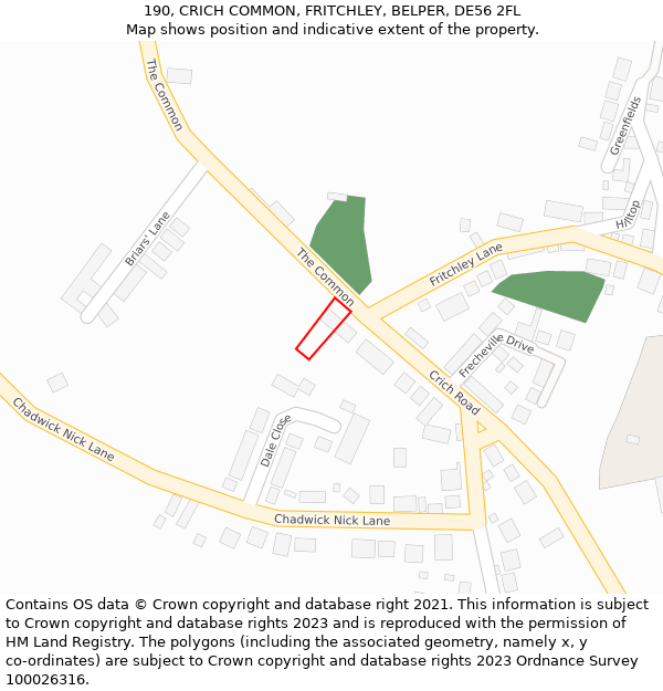 190, CRICH COMMON, FRITCHLEY, BELPER, DE56 2FL: Location map and indicative extent of plot