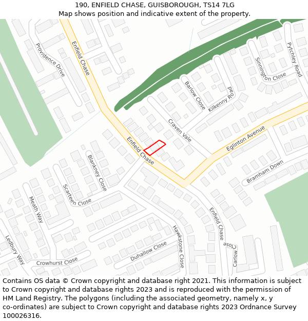 190, ENFIELD CHASE, GUISBOROUGH, TS14 7LG: Location map and indicative extent of plot