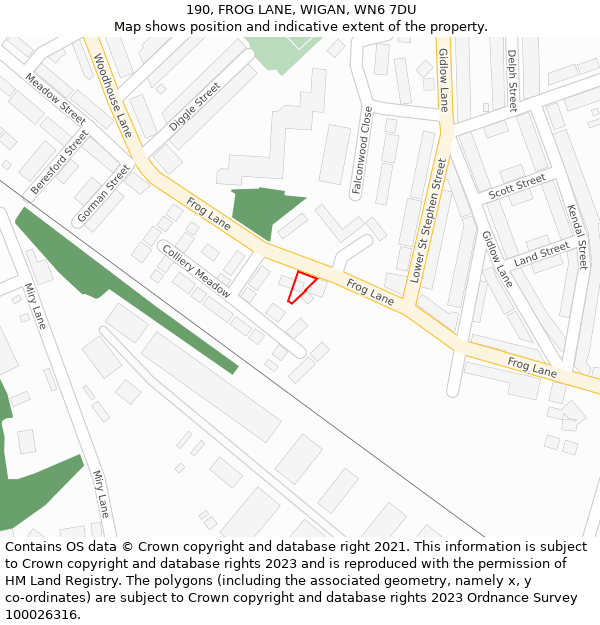 190, FROG LANE, WIGAN, WN6 7DU: Location map and indicative extent of plot