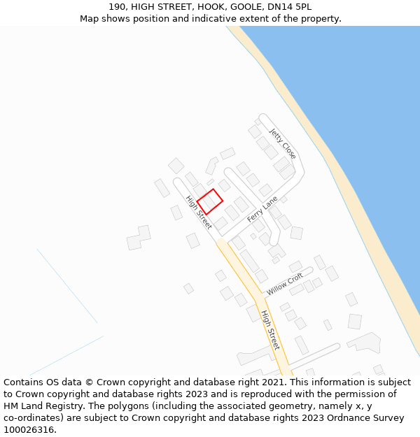 190, HIGH STREET, HOOK, GOOLE, DN14 5PL: Location map and indicative extent of plot