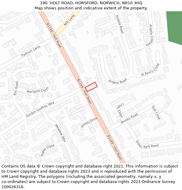 190, HOLT ROAD, HORSFORD, NORWICH, NR10 3HQ: Location map and indicative extent of plot