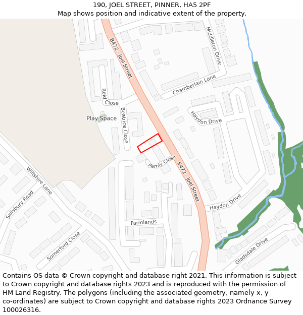 190, JOEL STREET, PINNER, HA5 2PF: Location map and indicative extent of plot