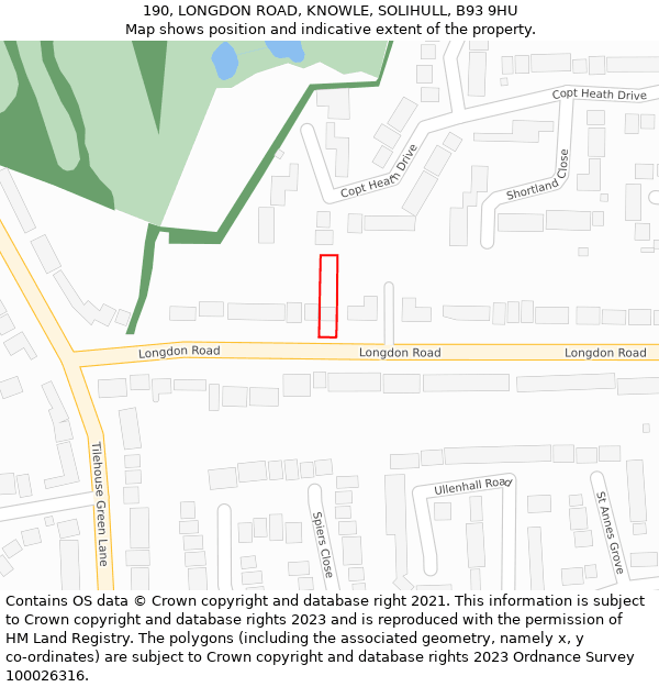 190, LONGDON ROAD, KNOWLE, SOLIHULL, B93 9HU: Location map and indicative extent of plot